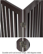 unipaws 24" H Free Standing Pet Gate for Dog Cat, Wooden Dog Gates for Doorway, Stairs, Step Over Foldable Pet Fence for The House, Expandable Dog Barrier, Indoor Use, Espresso