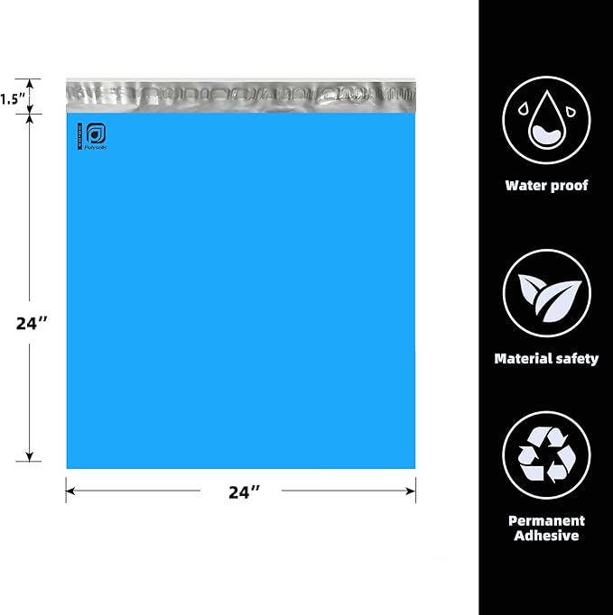 POLYSELLS 100 pcs 24x24 Inches Blue Poly Mailers Shipping Envelopes, Strong Adhesive Sealing, Waterproof, and Tear-resistant Postal Mailing Bags for Clothing, Books, and Accessories