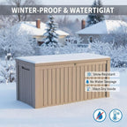 210 Gallon Outdoor Storage Bench Waterproof - Resin Deck Storage Chest for Patio & Pool, Lockable Outdoor Storage Box for Cushions & Tools, UV-Resistant, Granite Grey