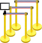 Retractable Stanchion, 6 SPECIALTY Posts + Signframe, 36" Ht, 78" Special Event & Holiday Theme Belt + Bonus Replacement Cassettes + Wall Receiver (YEL Post/July 4th Flag Belt)