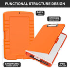 Plastic Clipboard with Storage, 8.5 x 11 Storage Organization Box Side-Opening, Heavy Duty Clip Board with Pen Holder and Paper Folder for Nurses, Teachers, Office & School Supply, Orange