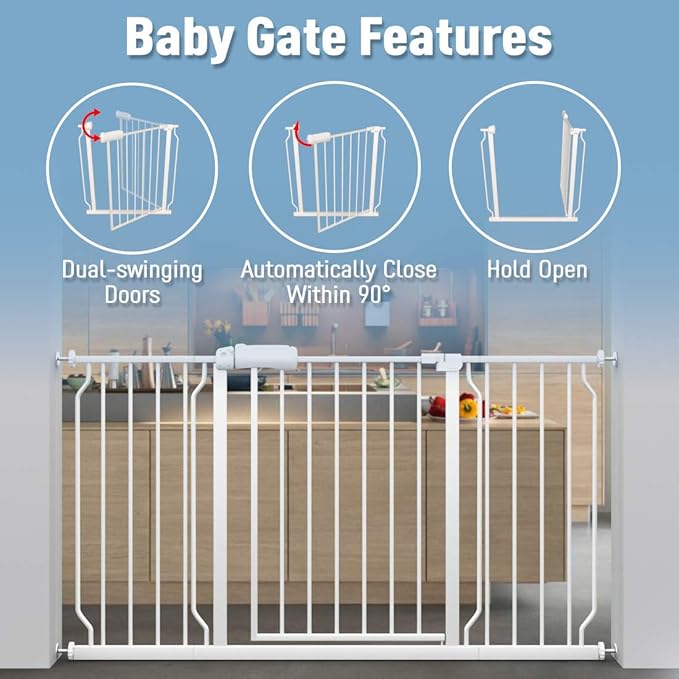 ALLAIBB Extra Wide Pressure Mount Baby Gate Auto Close White Metal Child Dog Pet Safety Gates with Walk Through for Stairs,Doorways,Kitchen and Living Room(38.58-43.31"/98-110cm)
