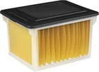 Sterilite File Box, Stackable Storage Bin with Lid, Plastic Container to Organize Taxes, Papers in the Home, Office, Clear Base with Black Lid, 4-Pack