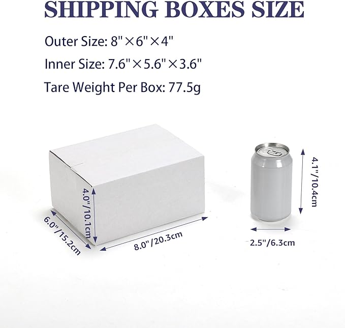 25 Pack Shipping Boxes 8x6x4 Inches, White Corrugated Cardboard Mailing Box for Packing, Mailing, Small Business