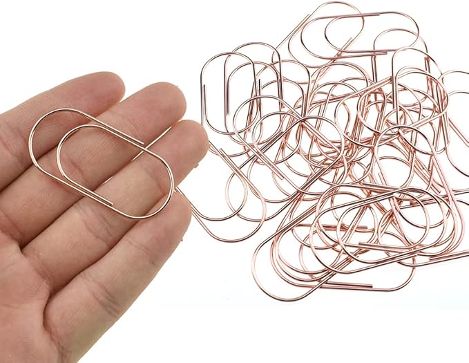HAHIYO Paper Clips Sturdy 2 inches Length 30 Pack Wide Paperclips Heavy Duty Tight Grip Rust Proof Reusable Metal Bright Rose Gold for Home Office School