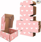 25 Pack Baby Pink Hearts Shipping Boxes, 4 x 4 x 2 inch Recyclable Kraft Corrugated Cardboard Boxes Literature Mailer for Mailing Packing for Mother's Day Small Business Shipping