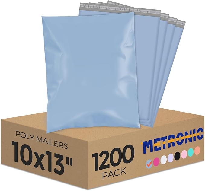 Metronic Poly Mailers 10x13 1200 Pack, Small Shipping Bags for Clothing with Strong Adhesive, Shipping Envelopes Mailers Poly Bags for Small Businesses, Waterproof Packages Bags Blue