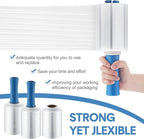 Jutom 16 Pcs Stretch Wrap Roll Plastic Wrap for Moving with 2 Handles 5" x 1000 ft Packaging Shrink Film Self Adhering Shipping Supplies for Moving Furniture Pallet(Clear, Blue)