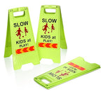 3 Pack Slow Kids at Play Sign, Children Playing Sign for Street with Reflective Tapes Handle, 24 Inch High Visibility Green Kids Pets Caution Warning for School, Sidewalk, Driveway, Park