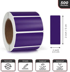 Purple Rectangle Stickers 2 x 1 Inch Color Coding Labels Vinyl Roll Self-Adhesive Waterproof Removable 500 PCS