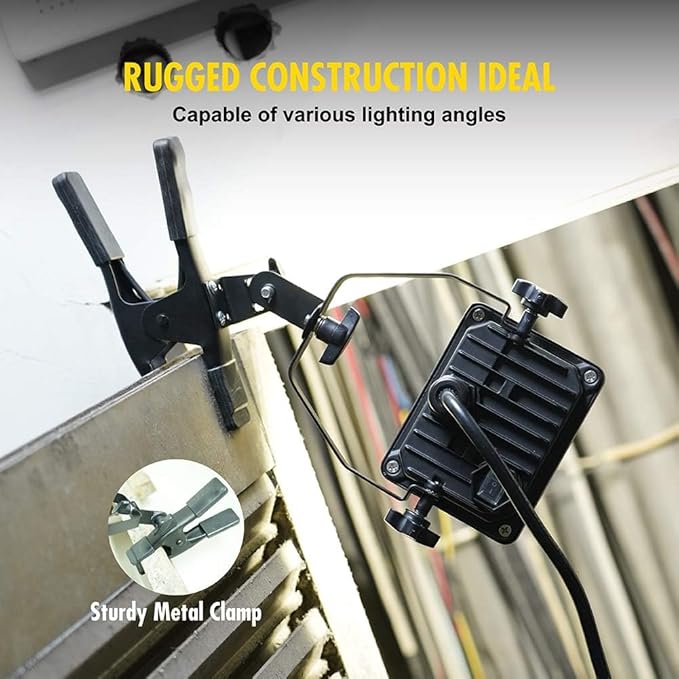 1200 Lumens Portable LED Clamp Work Light with 5ft 120V AC/60Hz Power Plug, Lightweight Design, Suitable for Wet Location, 10 Watts, 5000K Daylight, ETL Certified, 2pack