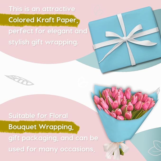 PerkHomy 24" x 1,440" (120') Light Blue Kraft Paper Roll for Craft Bulletin Board Paper Art Table Covering Crafting Gift Wrapping Bouquet Packing Parcel 80GSM 55LB (Light Blue, 24" x 120')