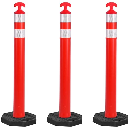 OrangeStar 3-Pack 42" Traffic Cones with Heavy Duty Base & Reflective Collars, Safety Delineators for Road Construction, Parking Lot, Traffic Control