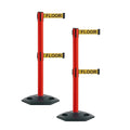 Montour Line MSR630D Set of 2 Retractable Belt Barrier Stanchion, Heavy-Duty Rubber Base, Red Post (7.5 ft Yellow with"Caution - Wet Floor" Black Letters Dual Belt)