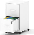 2 Drawer Mobile File Cabinet, Metal Under Desk Filing Cabinet with Lock and Wheels, Home Office Rolling File Cabinet for Legal/Letter Hanging File Folders, Un-Assembled, White