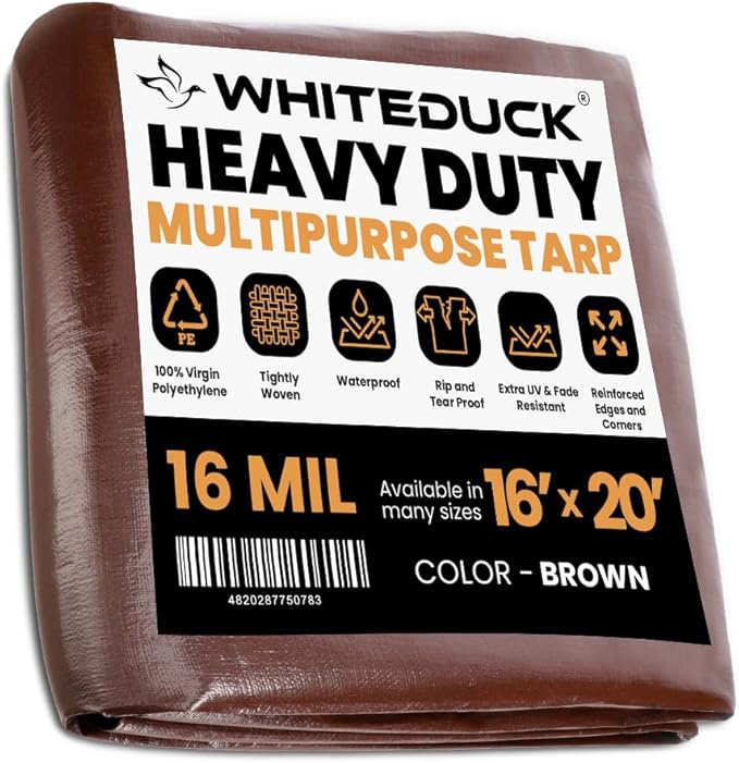 WHITEDUCK 16x20 Tarp 16 MIL Heavy Duty Poly Tarp Waterproof UV Resistant, True to Size, Rust-Proof Grommets, Tear & Rip Resistant, Extra Thick, Camping, Construction, Boat & Equipment Cover