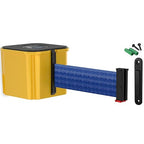 WM412 Retractable Belt Wall Mounted Yellow Crowd Control Barrier and Receiving End, 15' Blue Belt