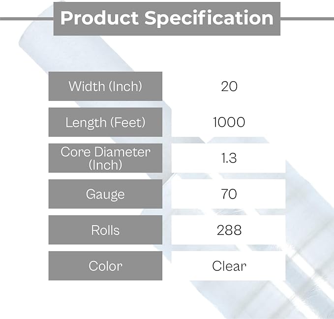 PSBM 288 Rolls 20 Inch x 1000 Feet 70 Gauge Stretch Film/Wrap with Handles, Heavy Duty Industrial Strength Clear Shrink Plastic Wrap for Moving, Packing, Shipping, Pallet Wrapping & Storage
