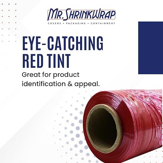 18" x 1500' 80 ga. Hand Film Stretch Wrap - Red (Light Tint) - Case of 4 Rolls