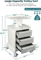 Mobile Trolley Cart for Portable Ultrasound Imaging Scanner Vehicle Trolley Beauty Storage Cart 115 LBS Load with 3 Drawers 4 Wheels for Hospital Office Bedroom Clinic