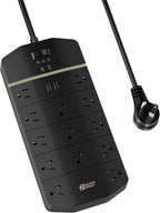 Power Strip,SUPERDANNY 5000 Joules Surge Protector with 13 AC Outlets 2 USB-A & 2 USB-C PD 20W Fast Charging Heavy Duty 14AWG/3C Industrial Grade 15ft Extension Cord for Workbench Home Office Black