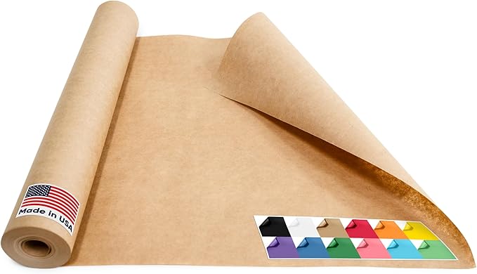 USA Made 18" x 1200" Brown Kraft Paper Roll, 45 lbs Thickness, Kraft Paper for School, American Quality Colored Paper Roll, Bulletin Board - Non-Toxic, Odorless, Safe for Kids