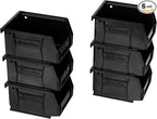 Akro-Mils 30210 AkroBins Plastic Storage Bins, Space-Saving Stackable Bins for Garage, Pantry, Craft Organization, 5" x 4" x 3", Black, 6-Pack