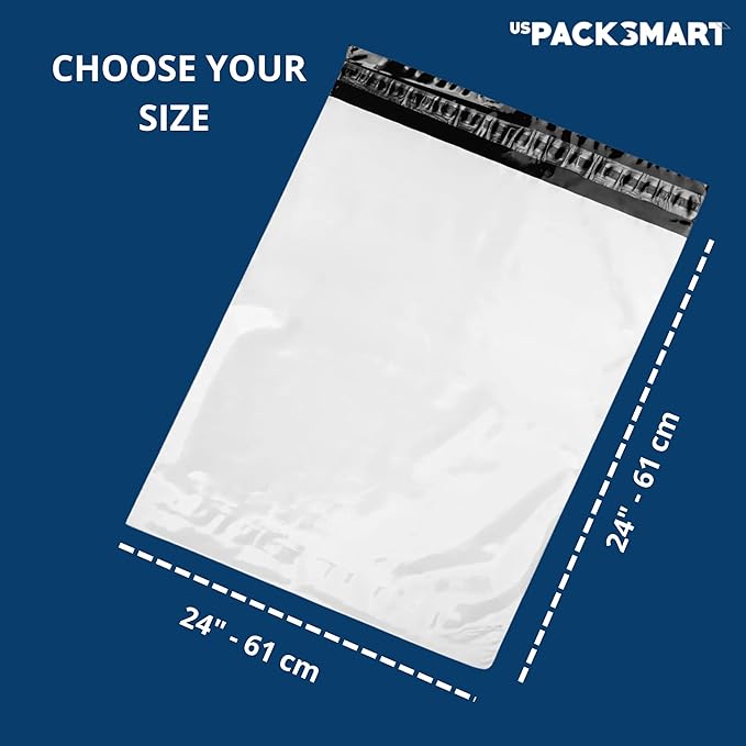 White Plastic Poly Mailers 24"x24" | Shipping Bags for Clothing, Books, and Accessories | Durable Shipping Envelopes, Waterproof, Tear-Proof with Strong Self-sealing Adhesive | 100-Pack