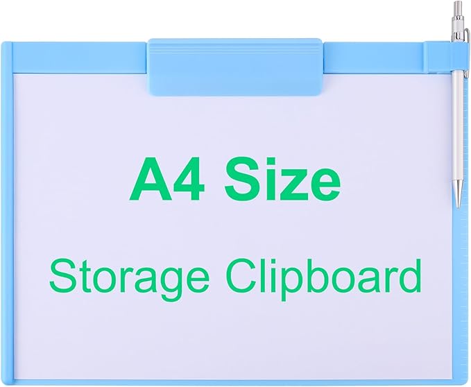 1 PCS A4 Size Clipboards,Plastic Clipboard,8.5x11 Clipboard with Pen Holder,Plastic Clipboards with Low Profile Clip, Cute Hanging Clip Boards for Office School Supplies Clip Board(Blue)