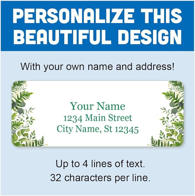 Personalized Return Address Labels - Blooming Greenery - 60-1000 Custom Self-Adhesive Stickers