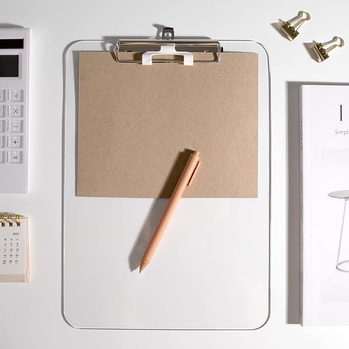 Hongri Plastic Clipboard with Pen Holder, Clear 8.5x11 Letter Size Clip Board for Classroom, Office, Students, Nurses and Women, Low Profile Clip, Size 12.5 x 9 in(Pack of 2)