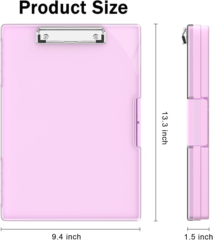 Rimilak Plastic Clipboard with Storage, Side Opening with 2 Compartment, Size 13.3 x 9.4 x 1.5 Heavy Duty High Capacity Nursing Box for Work School & Office Supplies, Rose Pink