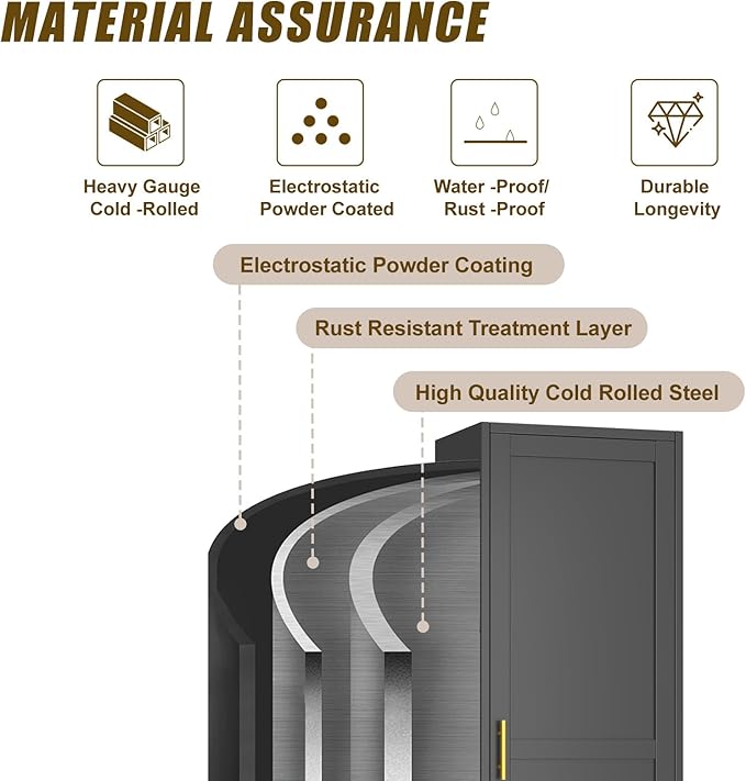 Metal Locker Cabinet, 19.7’’W Narrow Lockable Single File Storage Cabinet, Bathroom Cabinet with Lock and Adjustable Shelves for Living Room, Home Office, Kitchen, Black