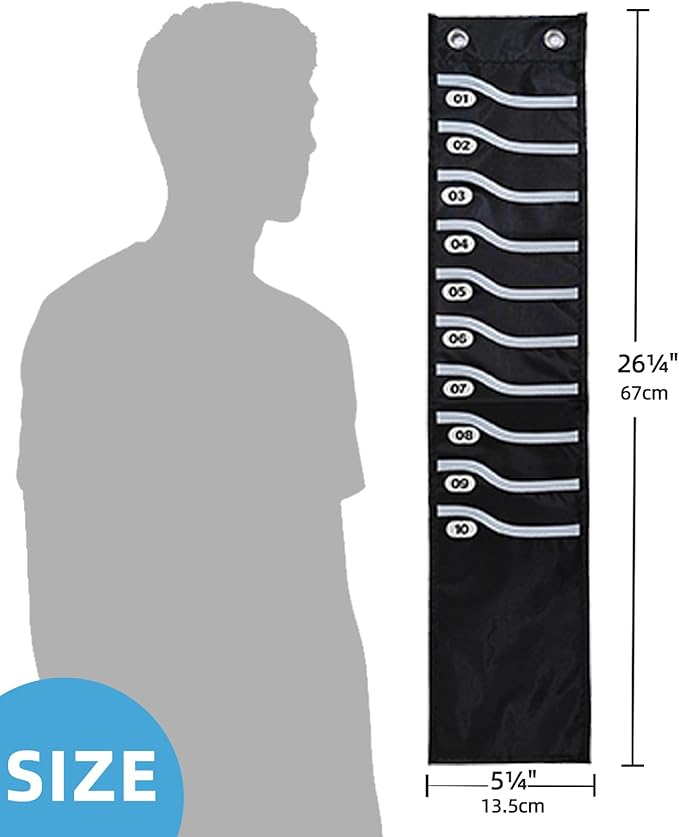 Oxford Time Card Rack 10 Slots Extra-Wide Wall-Mounted Organizer for Standard Time Cards, Prevents Jamming, Black Pocket Chart for Small Businesses, Offices, Retail