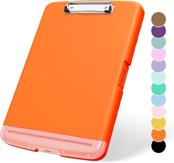 Plastic Clipboard with Storage, 8.5 x 11 Storage Organization Box Side-Opening, Heavy Duty Clip Board with Pen Holder and Paper Folder for Nurses, Teachers, Office & School Supply, Orange
