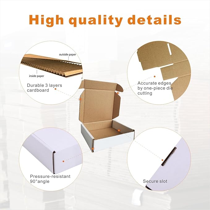 50 Pack 4x4x1'' Small Shipping Boxes, Corrugated Cardboard Mailers for Business, White (CM441)