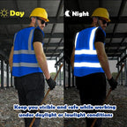 10 Pack Mesh Safety Vest Custom Logo Class2 High Visibility Reflective Vest with 5 Pockets Construction Security Work Vest ANSI/ISEA Standards（Blue，4XL ）