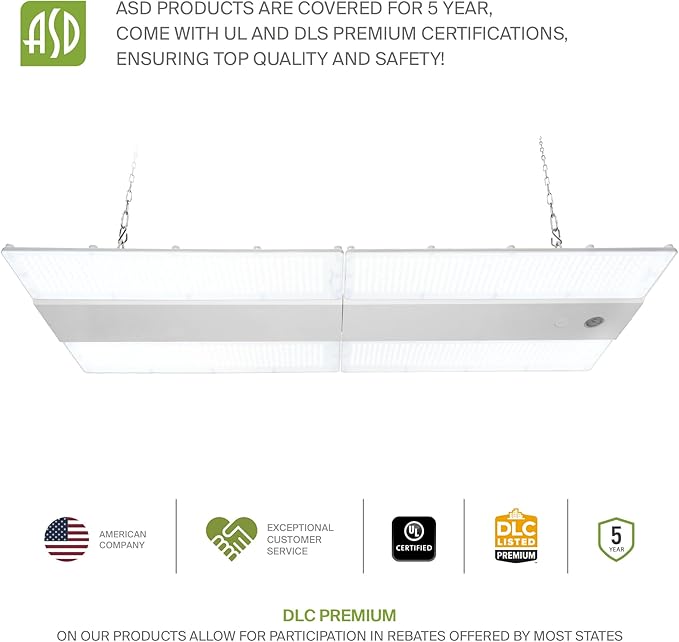 ASD LED Linear High Bay Light Fixture, Commercial Shop Lighting | Dimmable, Power Adjustable, DLC Premium, UL Listed | 500W 75000LM 5000K 100-277V | Warehouse, Garage, Workshop Lamp | White