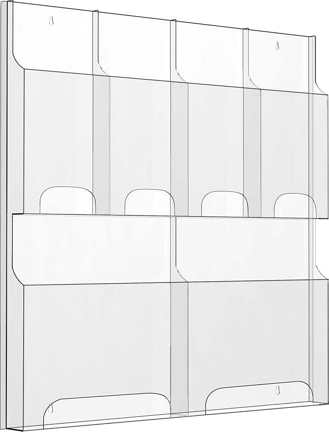 Acrylic Brochure Pamphlet Holder, 2 Magazine Holders and 4 Pamphlet Holders, Clear Brochure Display Holder Wall Mount, Trifold Flyer Rack, Literature Storage Rack for Home, Office, Waiting Room