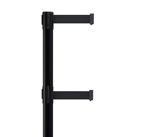 Crowd Control Warehouse CCW Set of 2 Retractable Dual Belt Stanchion Safety Barrier, Heavy-Duty Rubber Base Yellow Post, WBB-200D (9 Foot Belt, Red with"Caution - Do Not Enter" White Letters Belt)