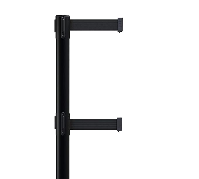 CCW Series WBB-200D - Set of 2 Retractable Dual Belt Barrier Stanchion, Heavy Duty Rubber Base, Black Post (7.5 Foot Belt, Yellow with"Beware Open Pit" Black Letters Belt)