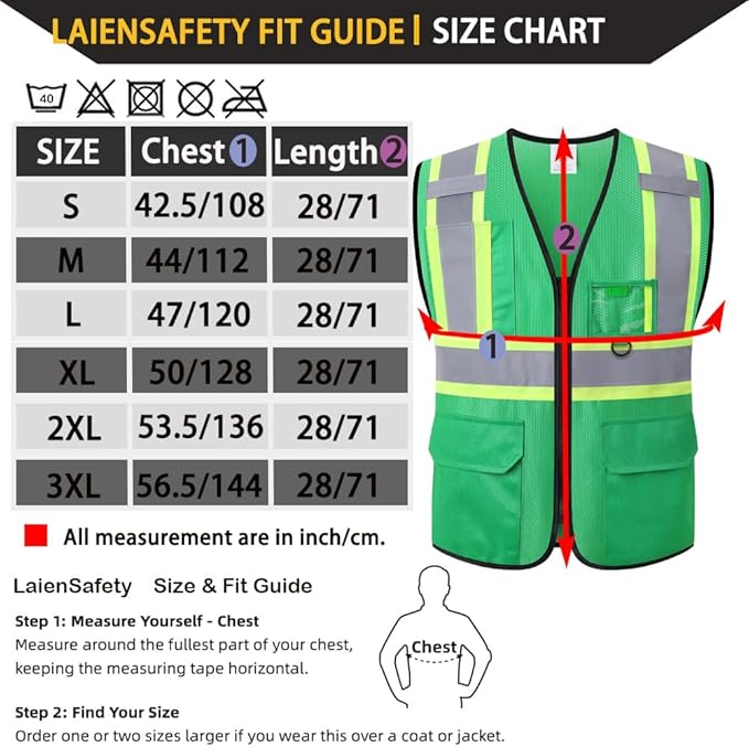 Reflective Safety Vest for Men Women with Multiple Pockets High Visibility Mesh Vest Hi Vis Construction Work Vest,Meets ANSI/ISEA Standards(EK1-178-Green-S)