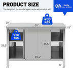 Hally Stainless Steel Cabinet, 30" x 60" NSF Commercial Heavy Duty Prep Workbench with Two Sliding Doors, Large Storage Cabinet, Metal Table for Kitchen, Restaurant, Garage
