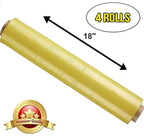 APQ 4 Rolls of Blown Hand Stretch Film 18" x 1500'. Yellow Hand Stretch Wrap, 80 Gauge. Tear Resistant Residue Free Film for Moving, Shipping, Wrapping. Industrial Grade Pallet Shrink Wrap Film.