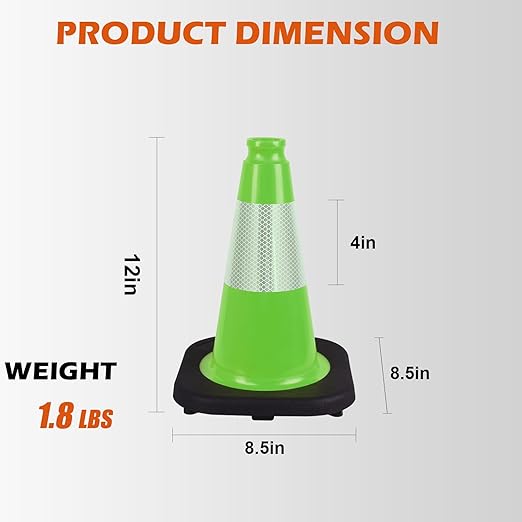 8 Pack 12 Inch Green PVC Traffic Cones Black Base Stable Durable, Sport Training Soccer Practice Kids Activities Markers Indoor Outdoor Use (8, Green, 12 Inch)