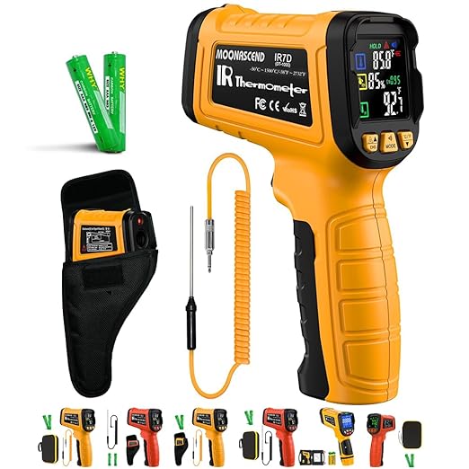 Infrared Thermometer Gun -58°F to 2732°F, IR Temperature Gun with K-Type Probe for Internal Readings, 50:1 High Temp Laser Thermometers Tool for Kilns, Furnaces, HVAC, BBQ Home & Industrial Use