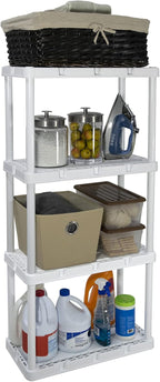 Gracious Living 4 Shelf Knect-A-Shelf Ventilated Light Duty Storage Home Organizer with Adjustable Shelves for Garage, Basement, and Laundry, White