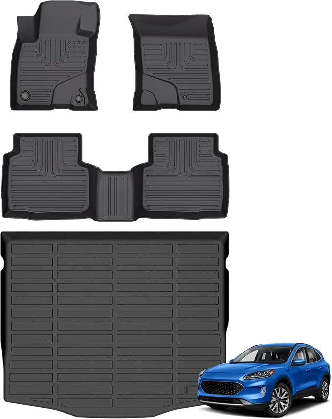 Hutisya-Floor Mats & Cargo Liner Set Fit for Ford Escape 2020-2025 (NO Hybrid) All Weather Protection Anti-Slip & Durable TPE Full Set Liners Automotive Accessories-Black