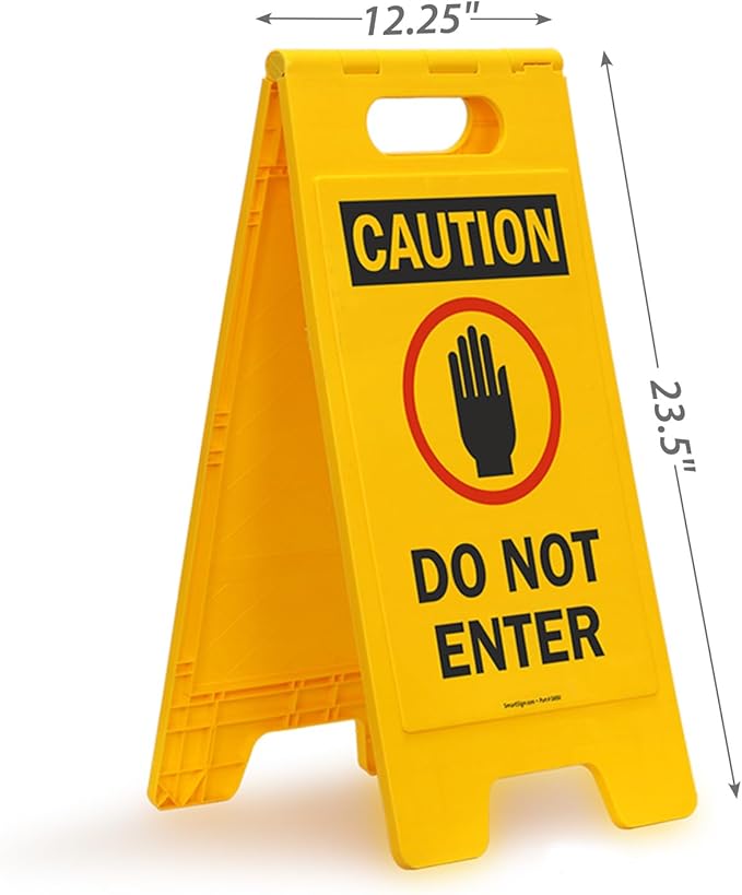 SmartSign Folding Floor Sign, Legend "Do Not Enter" with Graphic, 25" high x 12" wide, Black/Red on Yellow