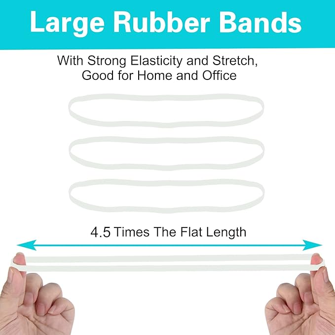 Large Heavy Duty Latex Rubber Bands 12 Inches Trash Can Bands Strong Elastic Bands for Office Supply, File Folders, Cat Litter Box, 60 Pack (White)